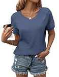 Zeagoo T Shirts for Women V Neck Tops Ladies Summer Short Sleeve Shirt Casual Tee Tops Blue Size 16