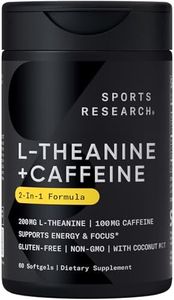 Sports Research L-Theanine Supplement with Caffeine & Coconut MCT Oil - Focused Energy, Alertness & Relaxation Without Drowsiness - 200mg L Theanine, 100mg Organic Caffeine - 60 Liquid Softgels