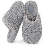 Snug Leaves Women's Scuff Slippers Furry Cute Curly Faux Wool Slip-on Indoor Memory Foam House Shoes Ash Grey, 5-6 UK