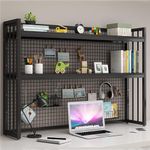 FPIGSHS Adjustable Desktop Bookshelf, 2 tier Countertop Bookcase for Computer Desk，desk hutch shelf unit,office Supplies Organizers rack And Accessories Storage Display shelves (BLACK, 55cm/21.65in)