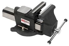 KS Tools 914.0146 - Workbench Vice in Curved 150 mm - Cast Iron Table Vice with Steel Jaws - Versatile Base - Interchangeable Jaws - Distance up to 170 mm