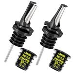 Non-Disposable Bottle Pourers for Spirits & Olive Oil with Built-in Hygienic Clickseal Caps with Large Bottle Adapters -Black 2 Pack