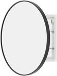 WallBeyond Bathroom Medicine Cabinet with Mirror, 24 Inch Black Round Mirror Medicine Mabinet Wall Mounted with Aluminum Alloy Metal Framed, Surface Mount Medicine Cabinet with Storage