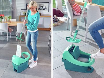 Leifheit Profi XL Mop and Bucket Set – 42cm Microfibre Floor Mop, Turquoise