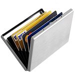 Enyoir Slim RFID Credit Card Protector Wallet, Block Identity Thieves, Stainless Steel Aluminum Metal Holder Case with 6 PVC Slots (Silver)