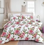 DaDa Bedding Romantic Roses Duvet Cover Set, Lovely Floral Spring Pink, Bright Vibrant Multi-Colorful Blooming Flowers, Very Soft Comforter Cover w/Pillow Cases, w/Corner Ties, Queen, 3-Pieces