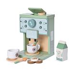 Donmills Kids Wooden Toys Toddler Pretend Play Kitchen Accessories Green Coffee Maker Espresso Machine Playset Montessori Kitchen Toy Gift for Girls and Boys