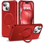 SKYLMW Compatible with iPhone 15 Case with Invisible Magnetic O-Ring Stand Military-Grade Case for iPhone 15 6.1" [Compatible with Mag-Safe][Great Grip Feeling], Red