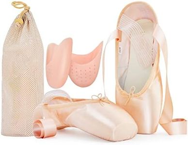 IJONDA Adult Ballet Pointe Shoes for Girls and Women with Toe Pads and Mesh Bag, Microfiber Insole, 9.5