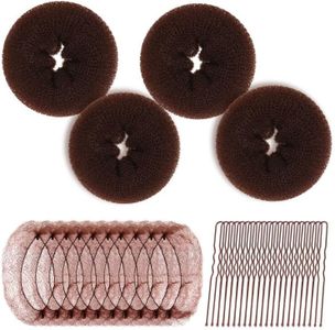 Teenitor Hair Bun Maker Kit - 4pcs Medium Donut Shapers, 10pcs Invisible Nets, 10pcs Bobby Pins, Crown Shaper Set