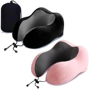 ZHCHG 2 Pack Travel Pillow, Best Memory Foam Neck Pillow for Airplane, Head Support Comfortable Pillow for Sleeping Rest, Train, Car & Home Use (Black and Pink)