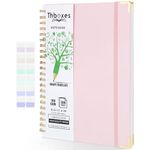 A4 Spiral Notebook, 300 Pages/150 Sheets Wirebound Spiral Notepad 100gsm Thick Paper Journal Notebook with Index sticker，Pocket，Elastic Band Notebook for Business Office School Travel 29.7x21cm Pink