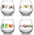 JoyJolt Disney Mickey Mouse Joy O Joy Stemless Wine Glasses. Set of 4 Wine Glass Drinking Glasses. Joyful Gifts and Xmas Disney Stuff. 15oz Disney Wine Glass Mickey Mouse Cup Set.