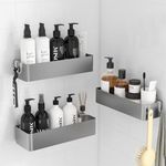 Kitsure 3 Pack Rustproof Shower Caddy - 3 Shelves, Drill-Free & Quick-Dry Shower Organizer, Rustproof Bathroom Shelves with 4 Hooks, Large, Silver