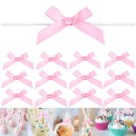 100 PCS 3 Inch Pink Twist Bows for Treat Bags, Satin Twist Tie Bows, Pre Tied Bows with Wire, Ribbon Bows with Twist Ties, Bow Ties for Gift Bags, Popcorn Bags, Cookie Bags, Party Favors by GUIFIER