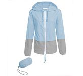 Hount Women's Lightweight Hooded Raincoat Waterproof Packable Active Outdoor Rain Jacket (S-3XL), Z-blue&gray, Medium