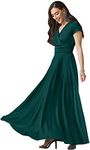 koh koh Plus Size Womens Long Cap Short Sleeve V-Neck Flowy Cocktail Slimming Summer Sexy Casual Formal Sun Sundress Work Cute Gown Gowns Maxi Dress Dresses, Emerald Green 2XL 18-20