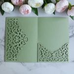 ponatia 20PCS Sage Green Laser Cut Wedding Invitations Pockets, Tri-fold Laser Cut Invitation Pocket for Wedding Birthday Party Bridal Shower Quinceanera Sweet 16 Invite Suitable for 5x7” Inner Sheet