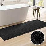 HOMEIDEAS Bathroom Rug Runner Black 20x60 inch, Ultra Soft and Absorbent Non-Slip Bath Rug, Machine Washable Thick Chenille Shaggy Plush Runner Shower Carpet for Bath Room Tub