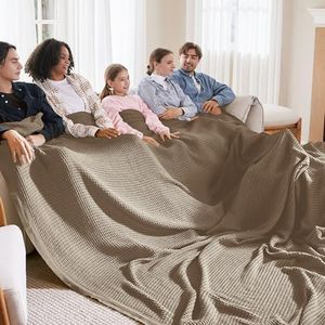 Bedsure 100% Cotton Large Blanket Oversized King for Bed - Breathable Waffle Weave Blanket for Summer Spring, Couch Cover, Tan, 120x94 inches