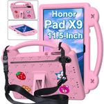 Billionn Case Compatible with Honor Pad X9 11.5 Inch, DIY Accessories for Kids, Shockproof Case with [Pencil Holder] [Shoulder Strap] [Handle Stand], Pink-A