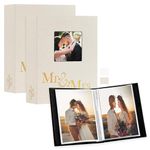 Lanpn Wedding Photo Album 4x6 2 Packs, Each Pack holds 50 Pictures, Slip in Pockets Mini Linen Top Loading Wedding Window Photo Albums for Portrait Only 4x6 Picture (Mr & Mrs, Beige)