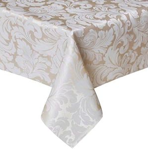 Tektrum 70 X 70 inch Square Damask Jacquard Tablecloth Table Cover - Waterproof/Spill Proof/Stain Resistant/Wrinkle Free/Heavy Duty - Great for Banquet, Parties, Dinner, Kitchen, Wedding (Beige)