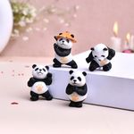 CraftVatika Valentine Panda Miniature Unique Gifts for Girlfriend and Boyfriend Resin Panda Miniature Valentine Decoration Items (4 Pieces, Multicolor)