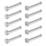 D.Bella 20G Surgical Steel Clear Diamond CZ Nose Stud Rings Bone Nose Straight Stud Piercing Jewelry 10PCS