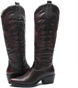 GLOBALWIN Women's The Western Cowboy Cowgirl Embroidered Knee High Boots, 23yy12 Burgundy, 9, GW-W23YY12-11-SZ-9