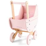 New Classic Toys 10761 Wooden Doll Pram Including Bedding-Pink