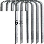 HBSTK 6 * 30cm Heavy Duty Galvanised Steel Ground Rebar Stakes J Hooks Anchors Anchorage Stakes Tent Pegs for Castles,Tents,Trampolines,Bouncy,Camping,Football Nets