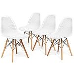 Giantex Set of 4 Modern Dining Chairs, Outdoor Indoor Shell PP Lounge Side Chairs w/Mesh Design, Beech Wood Legs, Tulip Leisure Chairs, DSW Dining Chairs for Kitchen, Dining Room, Patio, White