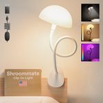 Smallish Shroommate Clip On Light and Bedside Table Lamp, Reading Light, Night Light for Kids Nursery, Clip on for Desk, Bed Headboard, Multicolor Changing LEDs Lights, Adapter Included (White)