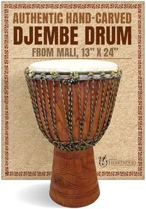 Africa Heartwood Project Hand-Carved Professional Djembe Drum from Mali - 13"x24" Full-Size Percussion Instrument with Premium Sound, Solid Hardwood & Natural Goat Skin