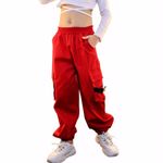 Rolanko Girls Hip Hop Trousers Kids Cargo Pants Elasticated Jogger for Streetwear Dance(Red,tag Size 140)