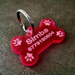 PALLY Pets' Products Waterproof Acrylic Bone Shape Customized Cat or Dog Name Tag for Pet ID, Fluorescent Cherry, Water-Proof, Rust-Proof Acrylic Personalized Dog Collar Tag