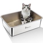 Stainless Steel Cat Litter Box: Extra Large Metal Liiter Box - Easy to Clean High Side Cat Metal Litter Pan for Large Cat and Kitty Rabbits-Non Stick Anti Leakage