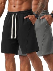 ZUY Men's Baggy Sweat Shorts Cotton Fleece 8" Athletic Shorts Pro Workout Gym Lounge Shorts for Mens with Pockets Black/Dark Grey M