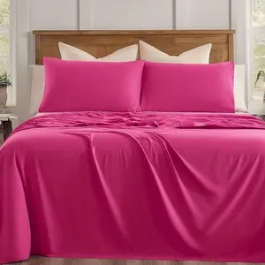 Tache Super Soft Warm and Cozy Microfiber Deep Pocket Solid Hot Bright Pink Rose Bed Sheet Set - Fitted and Flat Luxury 4 Piece Bedsheet, California King