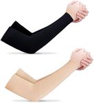 Arm Sleeves for Women Men Youth|UPF 50 Arm Warmers UV Sun Protection Arm Cooling Sleeves, H HOME-MART One Size Sun Protection Arm Sleeve Cover Tattoo (Black+Beige)