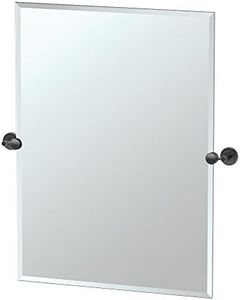 Gatco 4249MXS Latitude II, Frameless Rectangle Pivot Mirror, 31.5" H, Matte Black/Wall Mounted 31.5" H x 27.50" W Frameless Tilting Beveled Bathroom Vanity Mirror Wth Matte Black Brackets