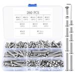 M5 Bolts and Nuts Set, 260 Pcs Hex Socket Head Cap Screws Nuts and Bolts Assorted Set, Round Head Pan Head Machine Screws Assortment Kit, Thread Fastener Hex Bolts and Nuts