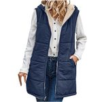 Long Gilet for Women UK Clearance,Fleece Lined Ladies Outerwear Gilets and Body Warmers Quilted Winter Vest with Hood Sleeveless Down Jacket Warm Hooded Coat Puffer Jacket with Pockets