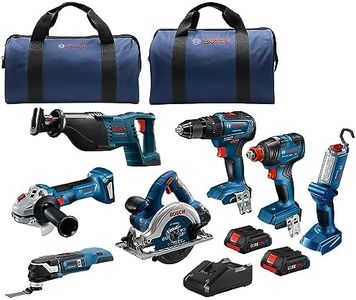 BOSCH GXL18V-701B25 18V 7-Tool Combo Kit with 2-In-1 Bit/Socket Impact Driver, Hammer Drill/Driver, Recip Saw, Circular Saw, Oscillating Tool, Angle Grinder, LED Worklight & (2) CORE18V 4 Ah Batteries