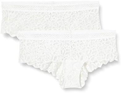 Iris & Lilly Braguitas hípster atrevidas de Encaje con Detalle en el Borde Mujer, Pack de 2, Blanco, 38