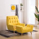 CRAFTCITY Wood |Wing Chair for Living Room with Ottoman |Chair with Foot Rest and Cushion | Wingback Chair for Livingroom, Bedroom, Office (Yellow 1)