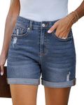 LookbookStore Woman Shorts Casual Cut Off Shorts Jean Short Blue Shorts Women High Rise Shorts Women Shorts for Summer Reef Blue Size Small