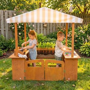 Avenlur Sumac 4-in-1 Wooden Mud Kitchen, Market & Grill Station with Garden Planter – Outdoor & Indoor Play Center for Kids (Ages 3+)
