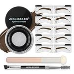 Anglicolor Eyebrow Stencil Set,Eyebrow Stencil Kit,Waterproof Eyebrow Pomade,Long Lasting Brow Pomade with Double Ended Eyebrow Brush with Sponge Applicator (05#DARK BROWN)